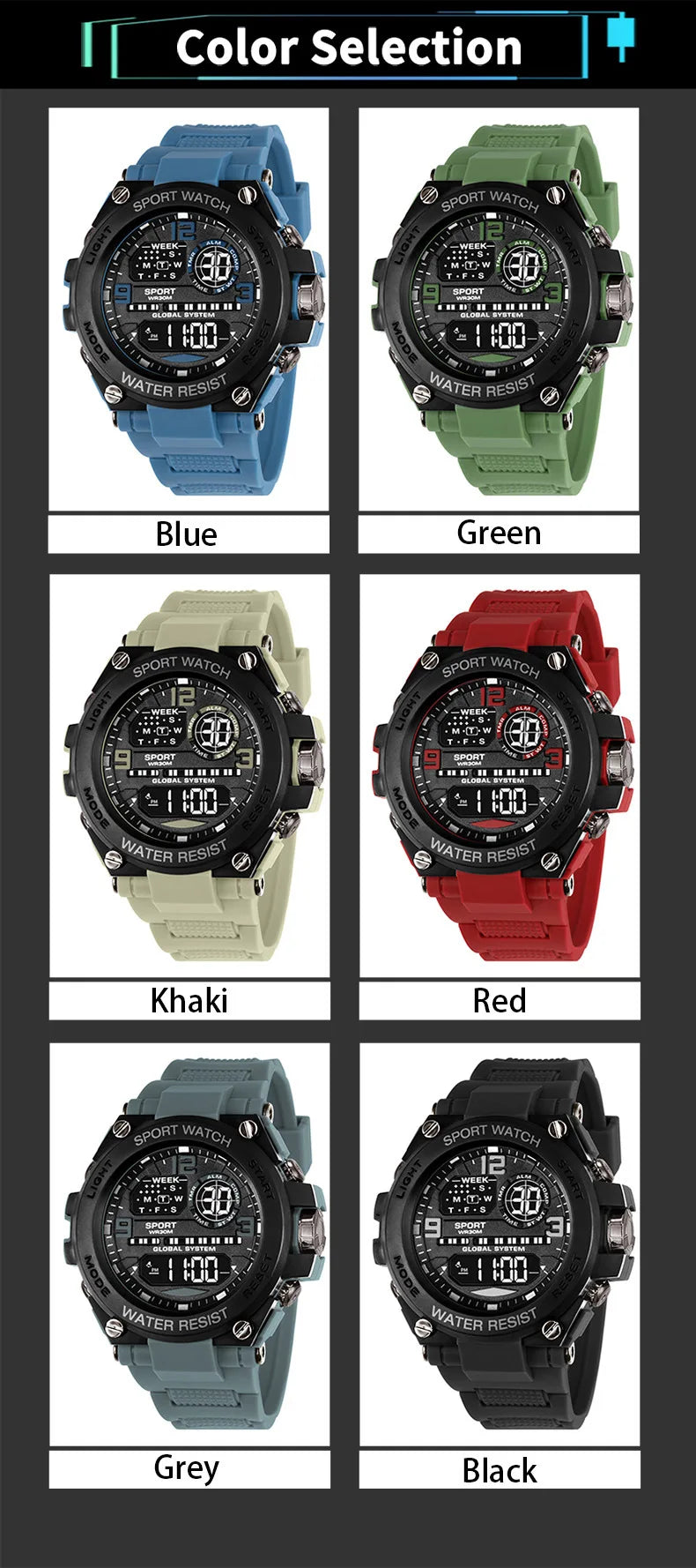 Fashion Sport Electronic Watch Waterproof Stopwatch Man Watches Luminous Alarm Clock Digital Wristwatch