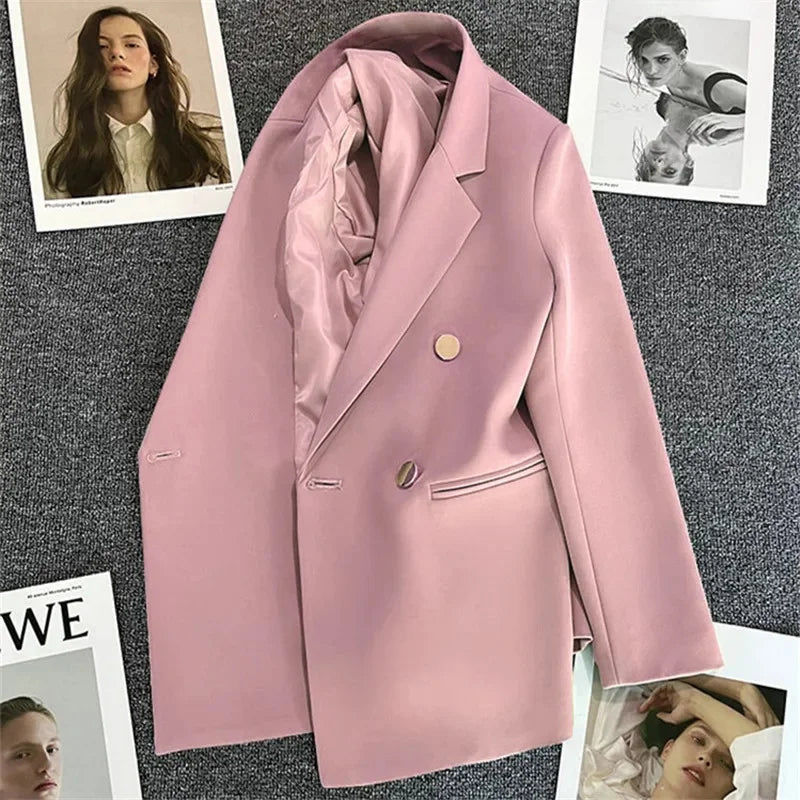 Slim Fit Ladies' Suit Jacket Double Row Metal Buckle Commuter Style Korean Elegance Thin Spring Women's Outerwear