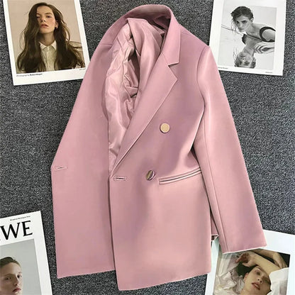 Slim Fit Ladies' Suit Jacket Double Row Metal Buckle Commuter Style Korean Elegance Thin Spring Women's Outerwear