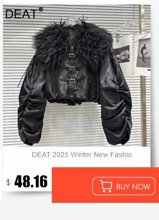 DEAT 2025 Winter New Trendy Shiny Sequin Fabric Stand Collar Warm Jacket For Women High Waist Cotton-padded Coat Female 11A07257