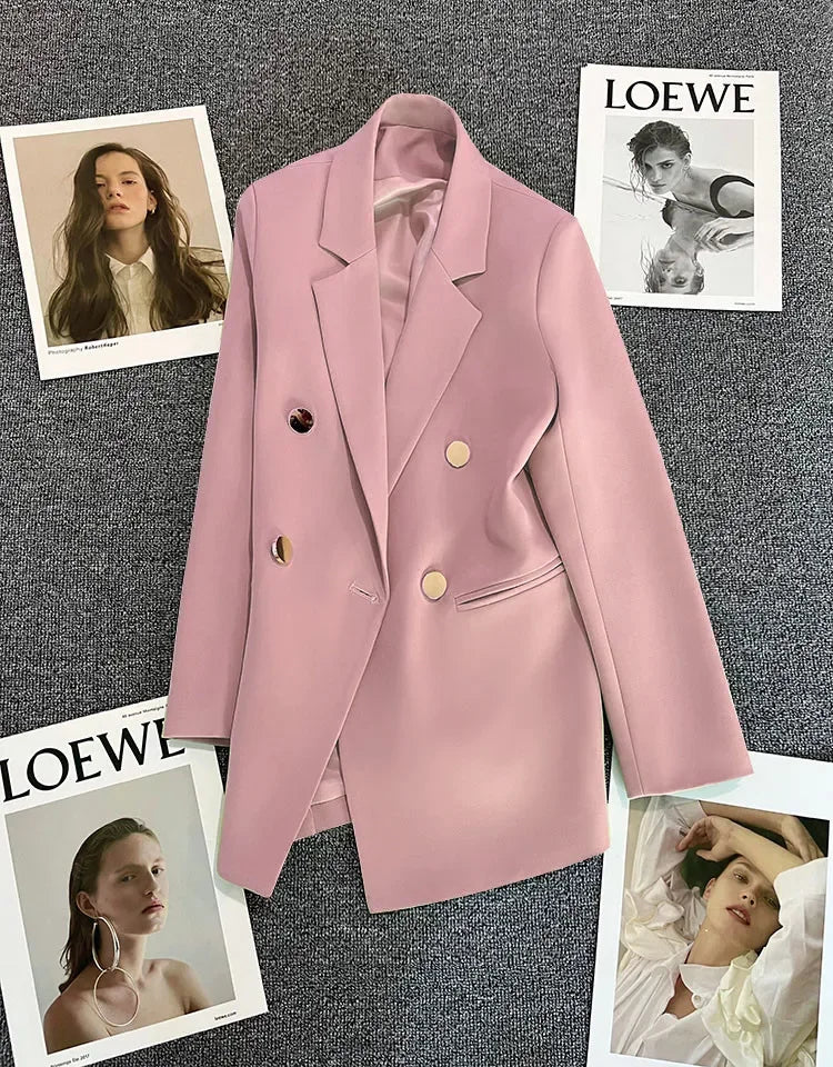 Slim Fit Ladies' Suit Jacket Double Row Metal Buckle Commuter Style Korean Elegance Thin Spring Women's Outerwear