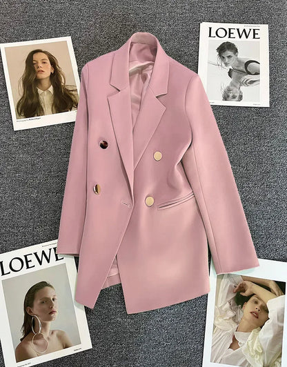 Slim Fit Ladies' Suit Jacket Double Row Metal Buckle Commuter Style Korean Elegance Thin Spring Women's Outerwear