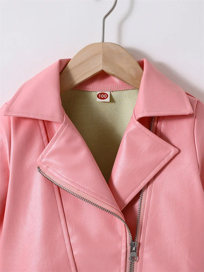 Girls Leather Jackets 2026 Spring Kids Cycling PU Leather Coats Autumn Children's Fashion Turn-down Clothing 2-6 Years Old