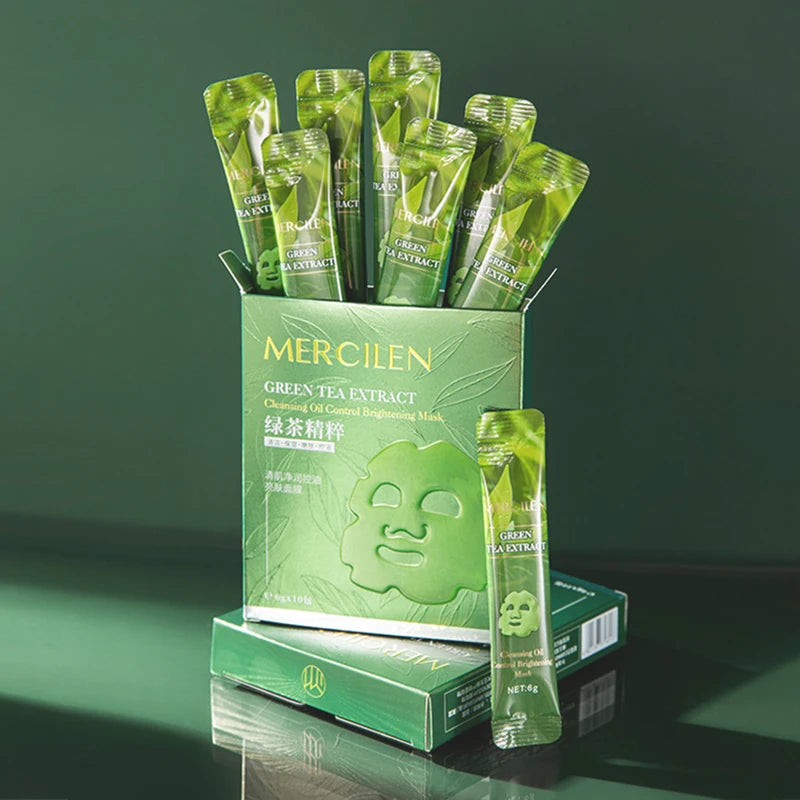 10pcs Mercilen Green Tea Peeling Facial Masks Moisturizing Hydrating Anti-Aging Whitening Peel-Off Face Mask Tearing Masks