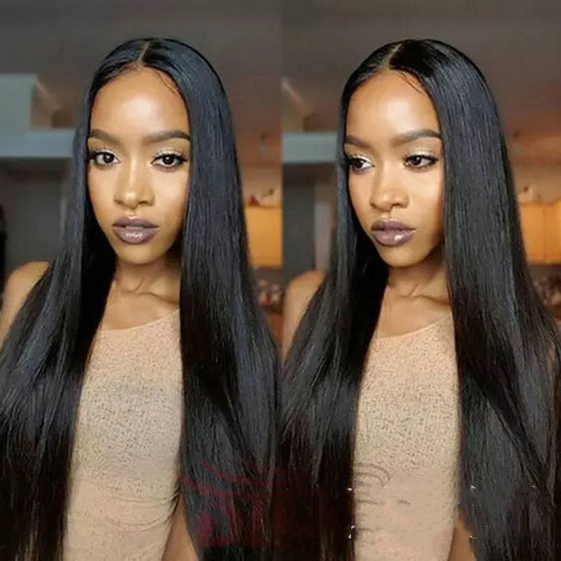 Split Black Long Straight Full Headgear Fashion Wig