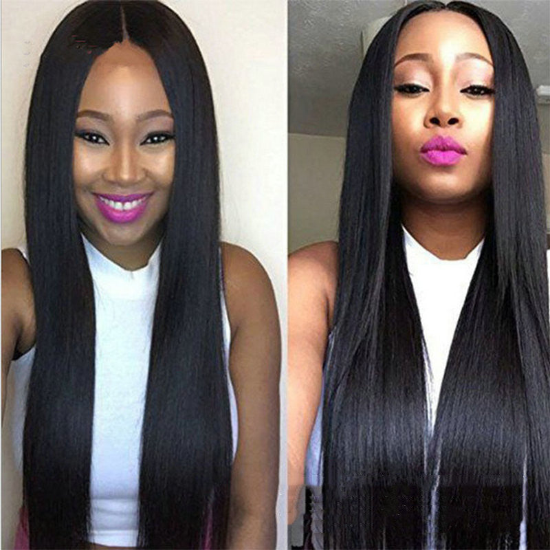 Split Black Long Straight Full Headgear Fashion Wig