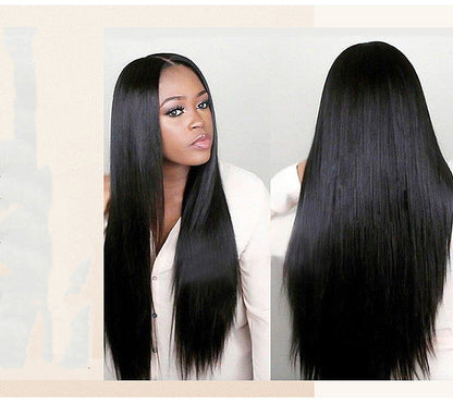 Split Black Long Straight Full Headgear Fashion Wig