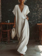 European And American Style Casual Elegant Comfortable Lace-trimmed Loose Linen Cotton Long Dress