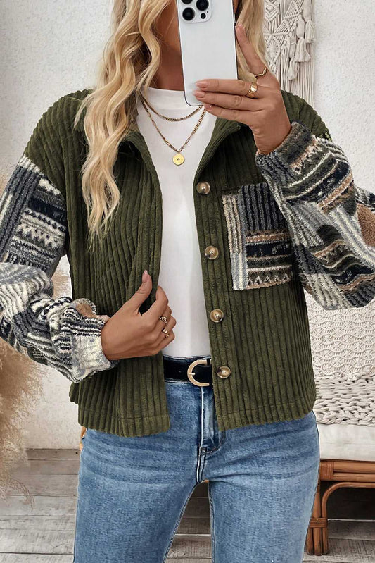 Green Plaid Corduroy Fleece Jacket