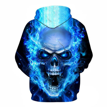 Blue Flame Skull Hoodies 3D Sweatshirts Men Women Hooded Loose Tracksuits Autumn Winter Coat Streetwear Funny Jackets Hoodie