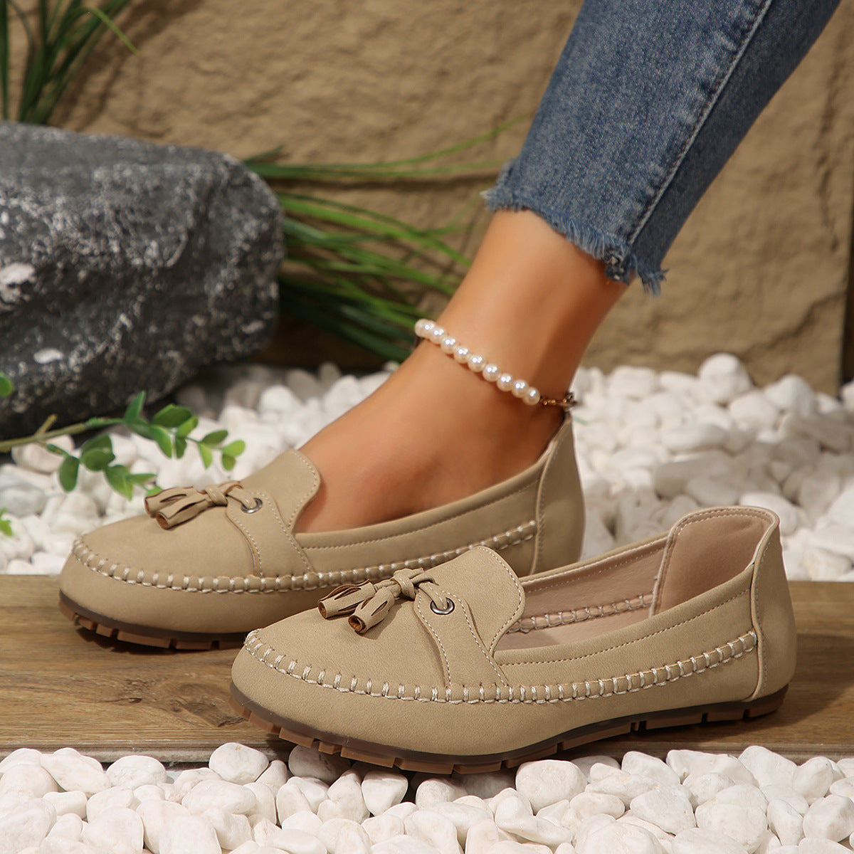 Women's Round Head Loafers Fashion Non-slip Soft Comfortable Flats Shoes
