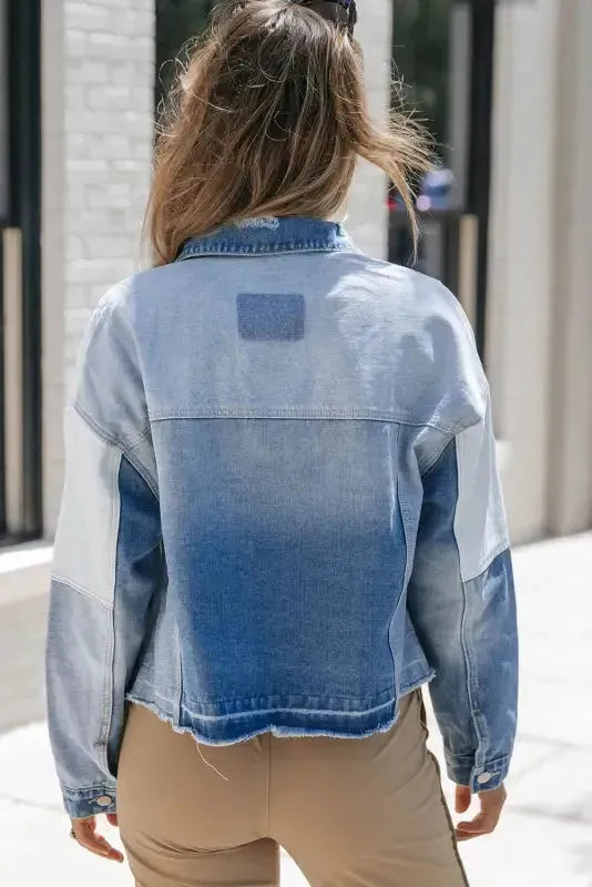 Color Block Frayed Denim Jacket