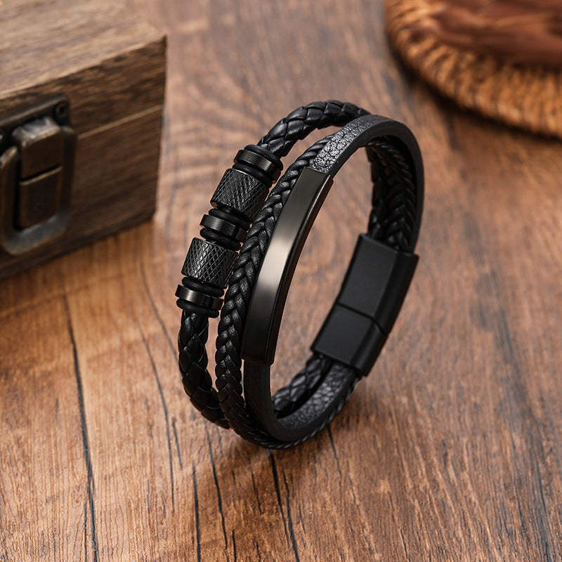 Handmade Three-layer Braided Leather Bracelet
