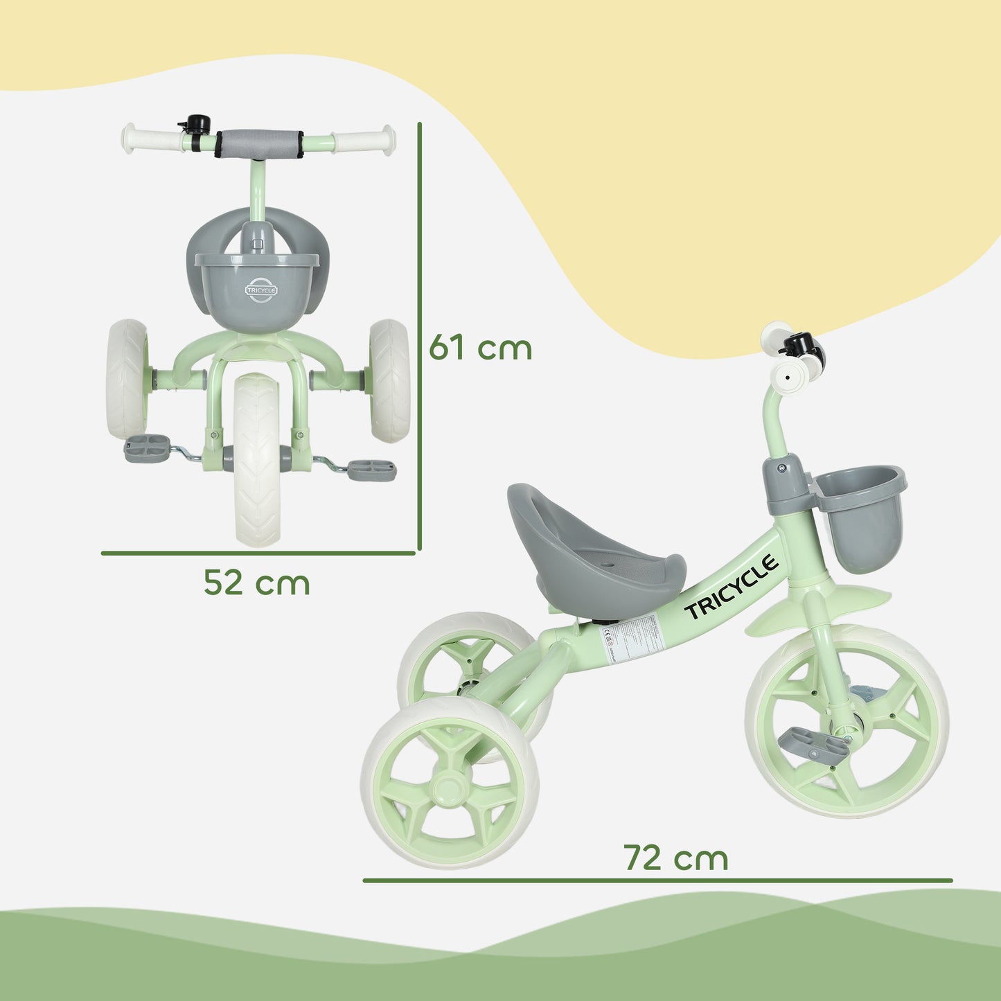 Kids Trike, Toddler Tricycle With Front Basket And EVA Wheels For Ages 2-5 Years, Indoor Outdoor For Boys Girls, Green