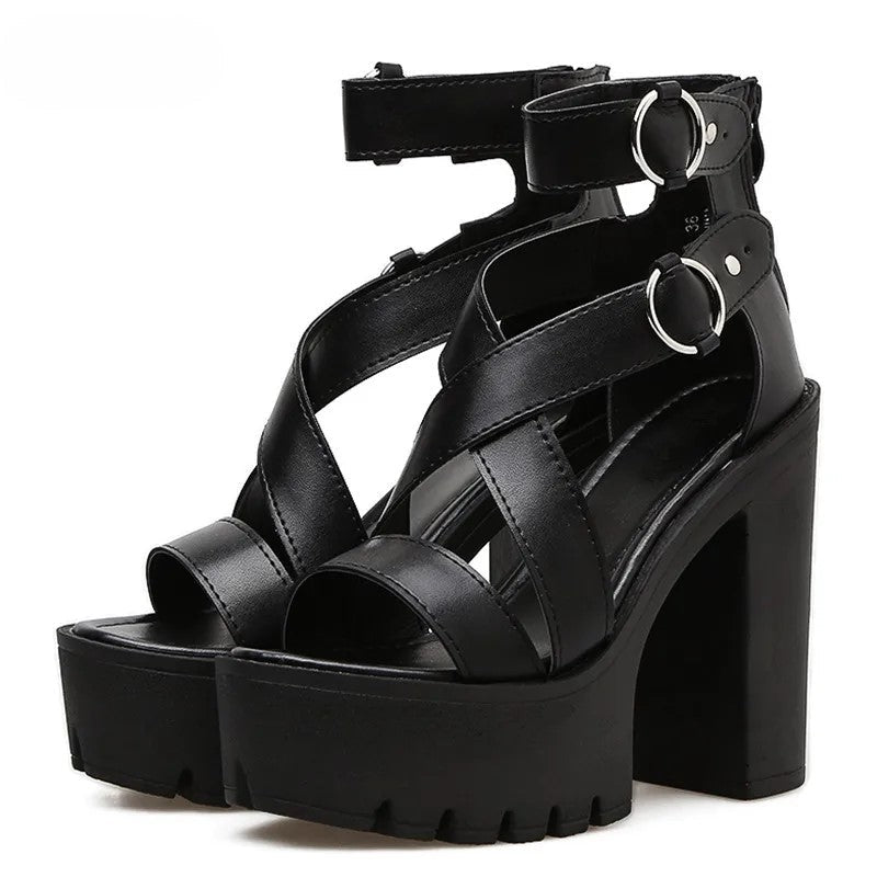 Bound Strappy Buckle Platform Heel