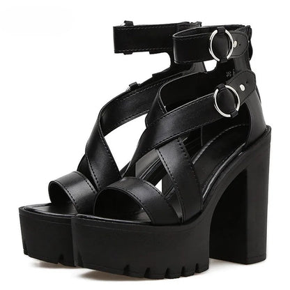 Bound Strappy Buckle Platform Heel