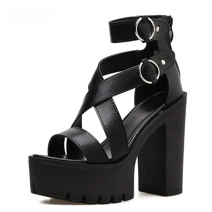 Bound Strappy Buckle Platform Heel