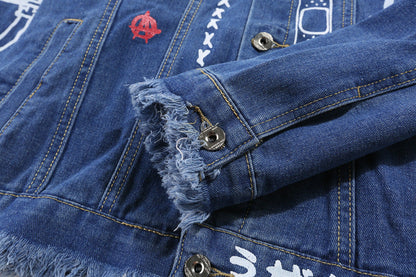 Hip Hop Fashion Printed Jeans Jacket Men  Autumn Winter Streetwear Denim Jackets Coats Cowboy Jacket Jaqueta masculina