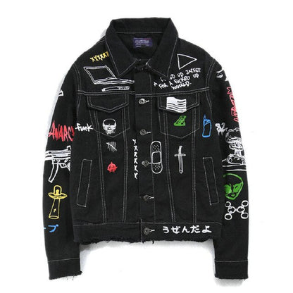 Hip Hop Fashion Printed Jeans Jacket Men  Autumn Winter Streetwear Denim Jackets Coats Cowboy Jacket Jaqueta masculina
