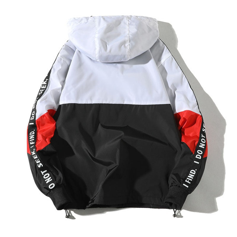 Spring Hip Hop Mens Hooded Windbreaker Jacket Patchwork Vintage Loose Track Hoodie Jacket Coats Streetwear Chaqueta hombre