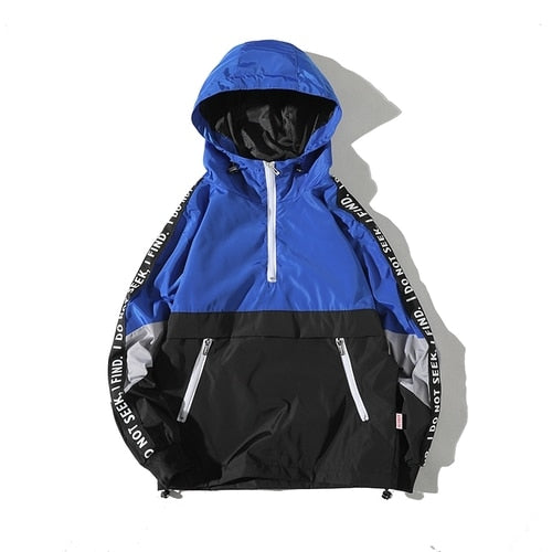 Spring Hip Hop Mens Hooded Windbreaker Jacket Patchwork Vintage Loose Track Hoodie Jacket Coats Streetwear Chaqueta hombre