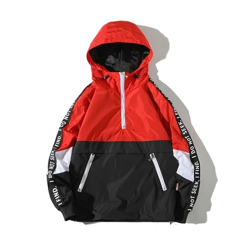 Spring Hip Hop Mens Hooded Windbreaker Jacket Patchwork Vintage Loose Track Hoodie Jacket Coats Streetwear Chaqueta hombre