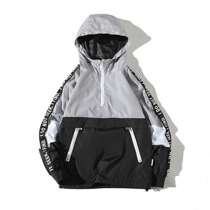 Spring Hip Hop Mens Hooded Windbreaker Jacket Patchwork Vintage Loose Track Hoodie Jacket Coats Streetwear Chaqueta hombre