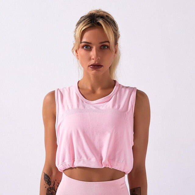 Sportswear Yoga Set Women GYM Clothing Solid Loose Tank Drawstring Crop Top Leggings Set Workout Running Fitness Tracksuit