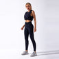 Sportswear Yoga Set Women GYM Clothing Solid Loose Tank Drawstring Crop Top Leggings Set Workout Running Fitness Tracksuit