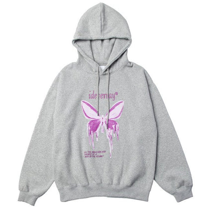 Hoodie Men Purple Gradient Butterfly Letter Printed Pullover Winter Oversize Hip Hop Fashion Harajuku Sweatshirt Winter